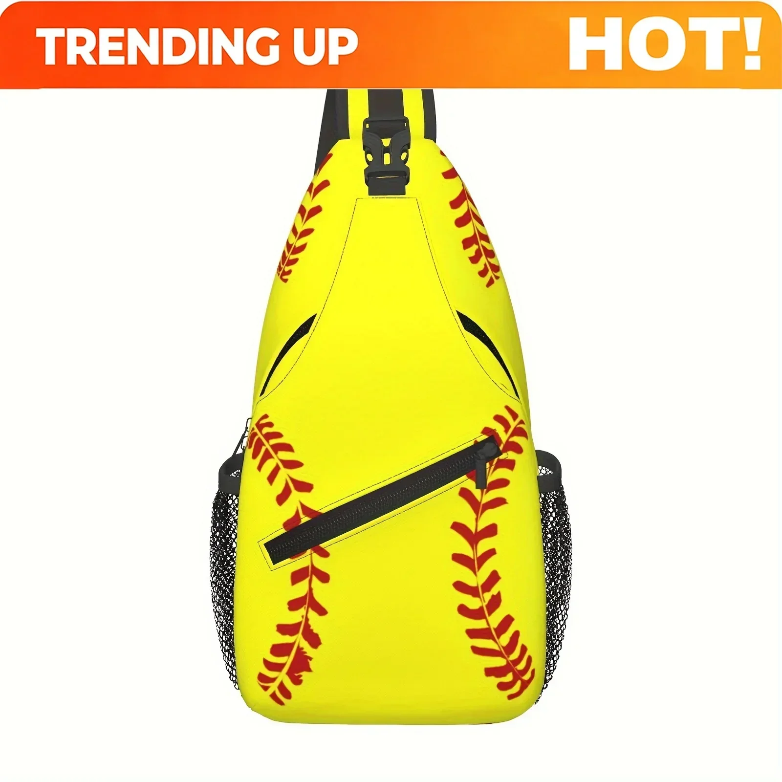 Custom Bright Yellow Softball Print Crossbody Bag With Adjustable Strap & Multiple Compartments - Durable Machine-Washable