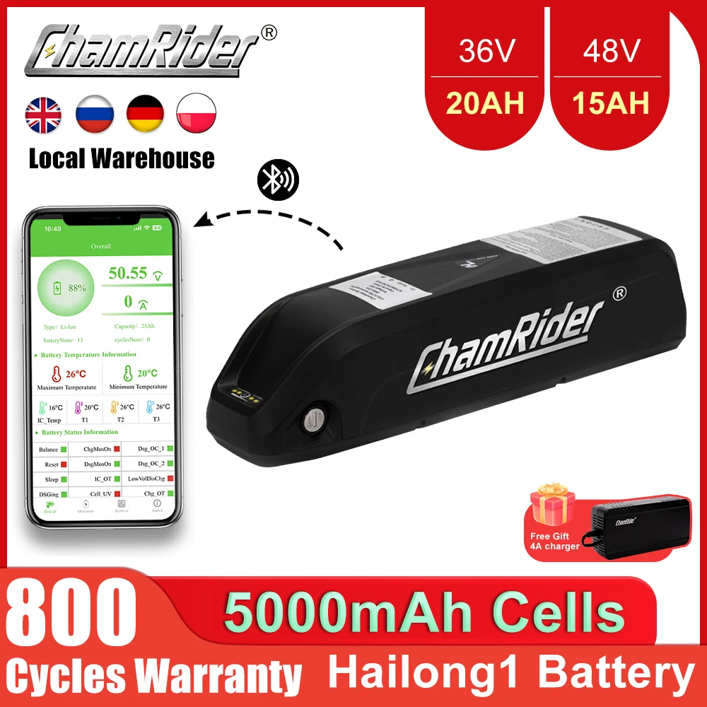 ChamRider Battery for Electric Bike 36V 20AH Hailong 1 Battery 48v Lithium Battery 500W Bicycle battery