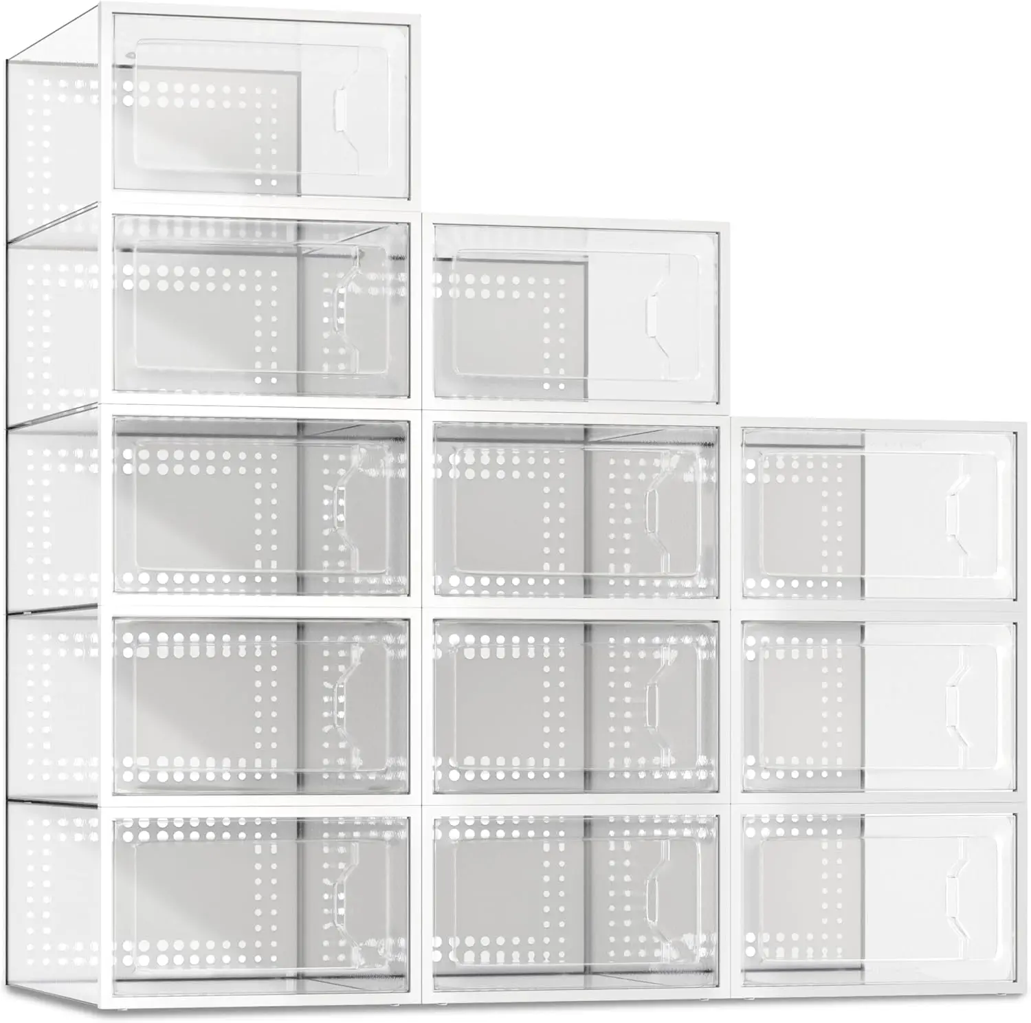 

12 Pack X-Large Shoe Storage Box Clear Plastic Stackable Shoe Organizer for Closet Space Saving Shoe Rack Sneaker Container Bin