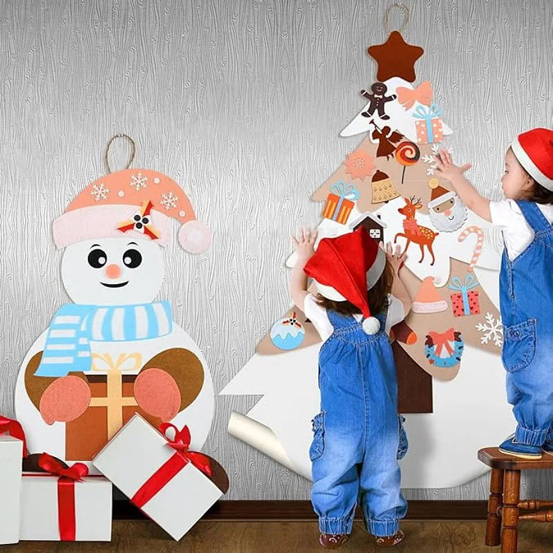 

Felt Christmas Tree Children's Educational Handmade Assembly Decoration Hanger Christmas DIY Snowman Hanger Christmas Tree DIY