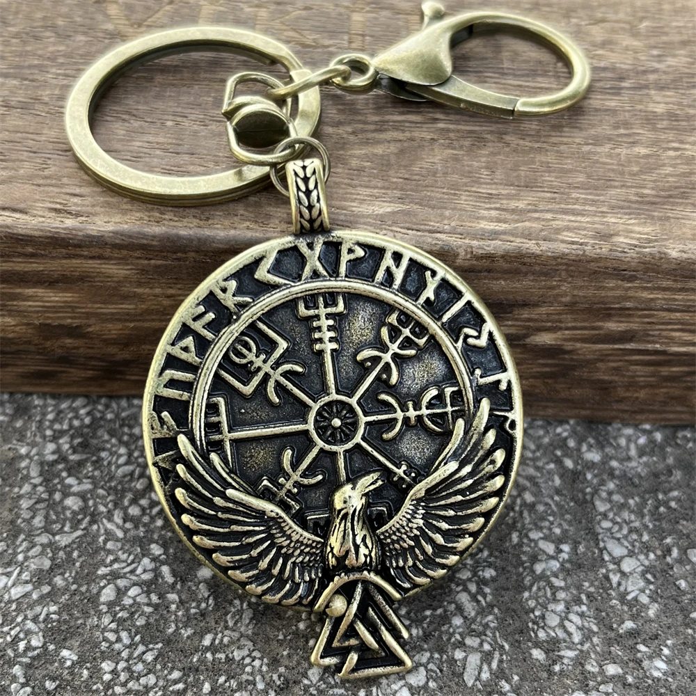 Nostalgie Norse Odin Rabe Schlüssel Zubehör Vegvisir Valknut Symbole Runen Wikinger Schlüssel bund