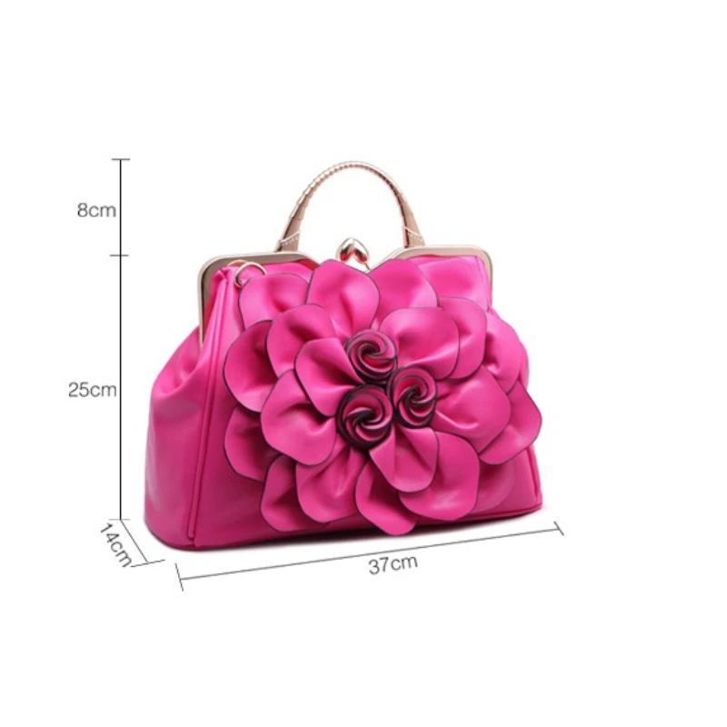 Women Fashion Colourful Big Flower Romantic Rose Metal Buckle Large Capacity Shoulder Bag Crossbody Bag Party Wedding Vacation