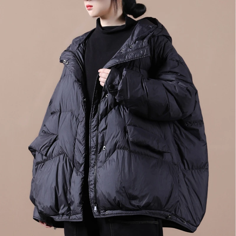 Ultralight White Duck Down Jacket for Women, Casual Hooded Jacket, Short Loose Outerwear, Warm Fashion