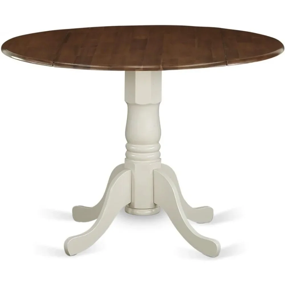 Furniture DMT-WLW-TP Dublin Modern Kitchen Table - a Round Dining Table Top with Dropleaf & Pedestal Base, 42x42 Inch