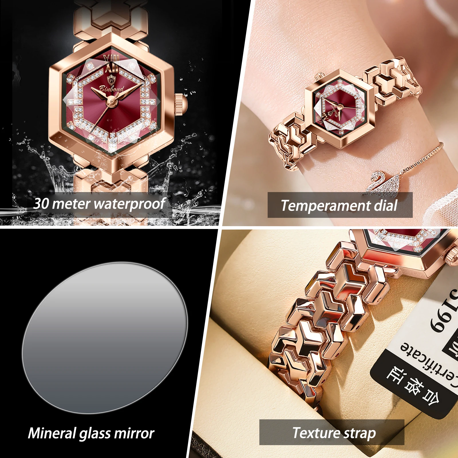 Reloj UTHAI CQ435 de moda para mujer, reloj de cuarzo resistente al agua de cristal estereoscópico Hexagonal, reloj ligero de lujo, regalo, relojes para mujer