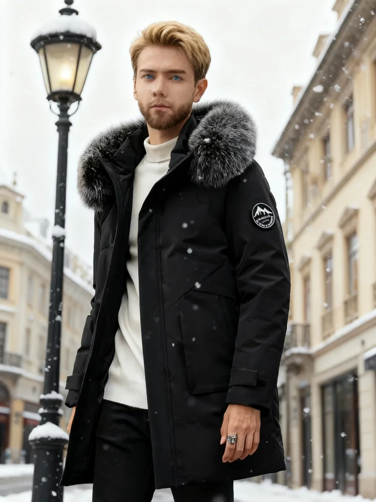 Men's Winter Premium White Duck Down Jacket - Windproof Thermal Insulated Parka with Hood, Multi-Pockets & All-Season Warmth