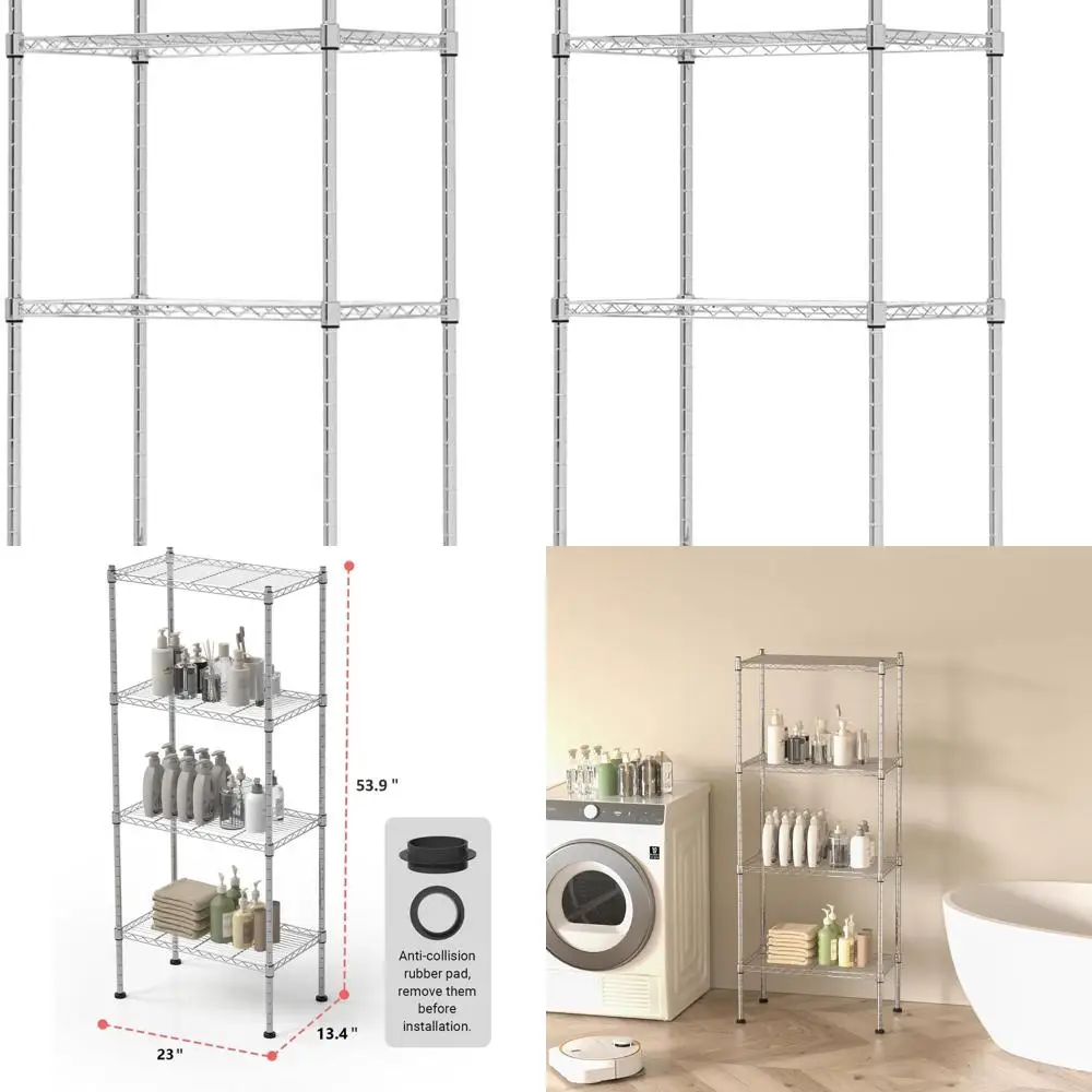 

Adjustable 4-Tier Metal Shelving Unit - 176 lbs Capacity per Shelf, Ideal for Kitchen, Restaurant, and Garage Storage in Chrome