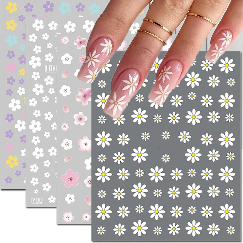 

3d Nail Art Stickers Summer Daisy Florals White Petals Flowers Fruits Leaves Nails Decals For Manicure Tips Decoration