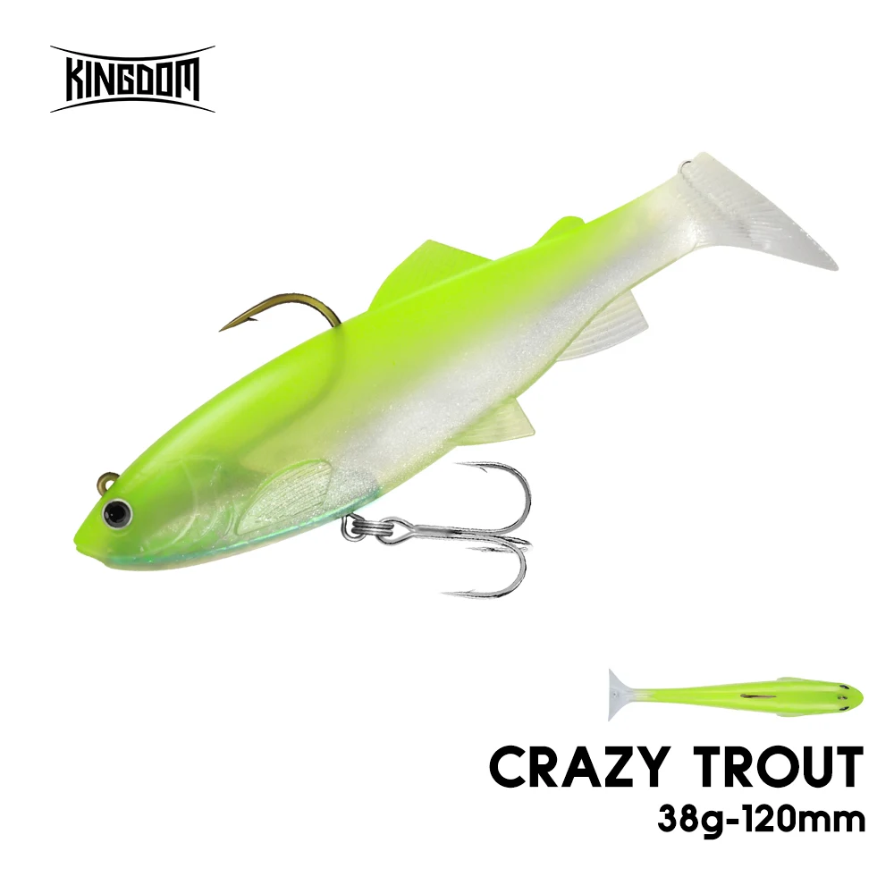 Kingdom Paddle Tail Swimbaits 120mm 38g cebo Artificial hundido cola en T de goma con cabeza de plomo para perca lubina Lucio señuelo de pescado blando