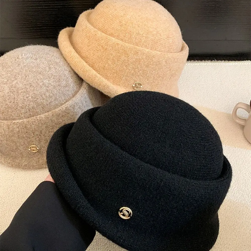 

Fashion Bow Hepburn Style Topper Hat Pearl Camellia Flower Women Formal hat Flat-top Elegant Wool Fisherman Hat Autumn