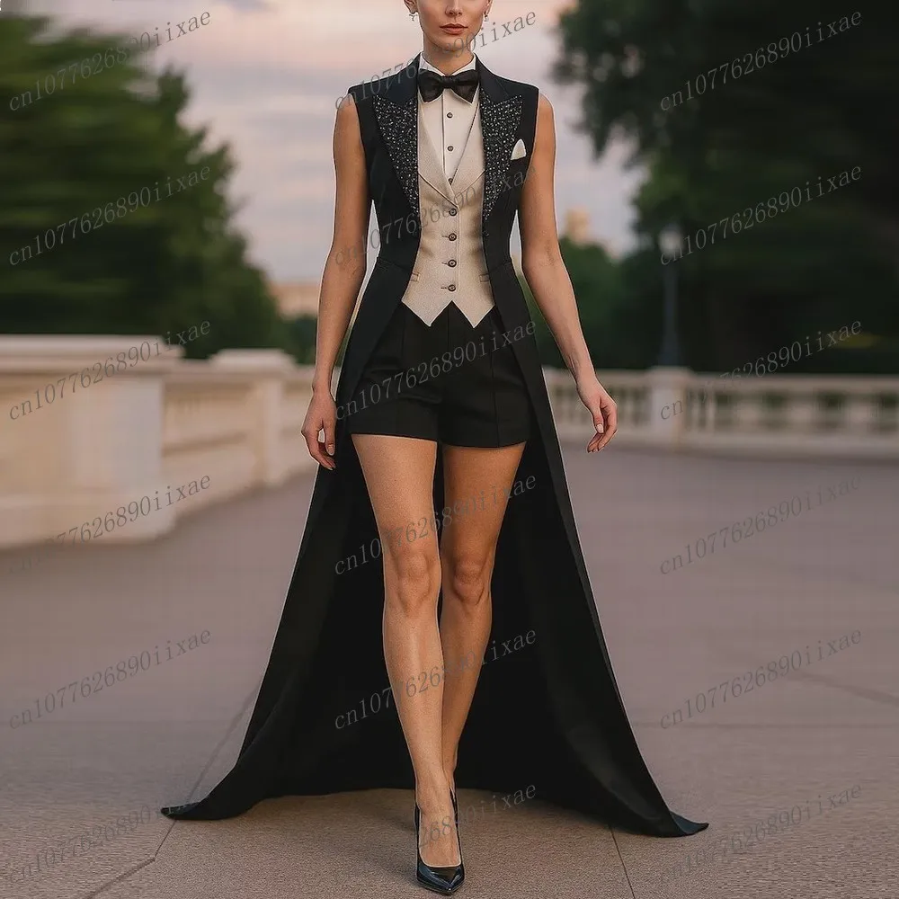 

Новые черные и бежевые длинные женские костюмы, женские деловые офисные смокинги для мамы, свадебной вечеринки, формальный женский комплект из 2 предметов, куртка, брюки