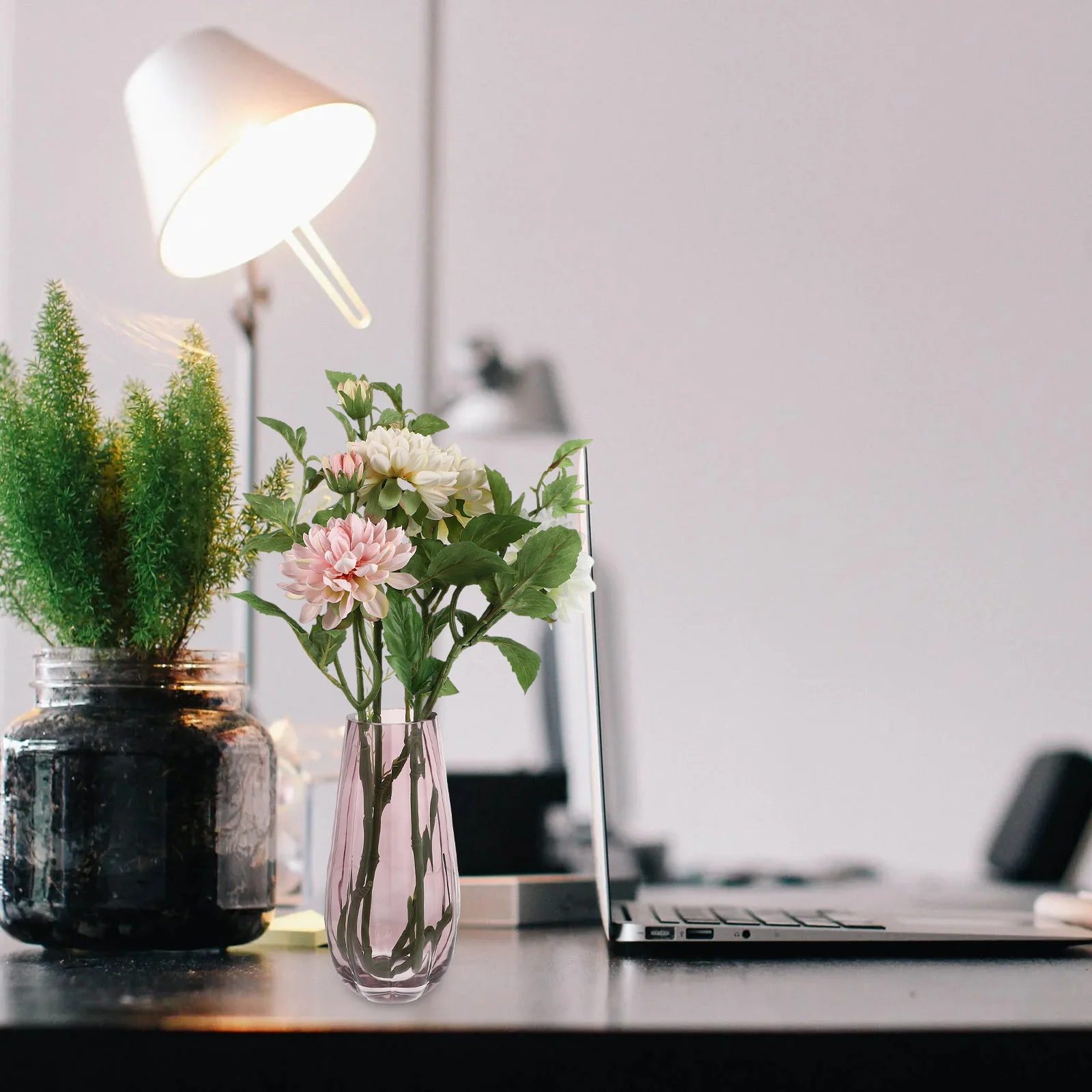 

1Pcs Creative Colored Glass Vase Smooth Lines Unique Style Flower Bottle for Office Living Room Colored Glass Vase