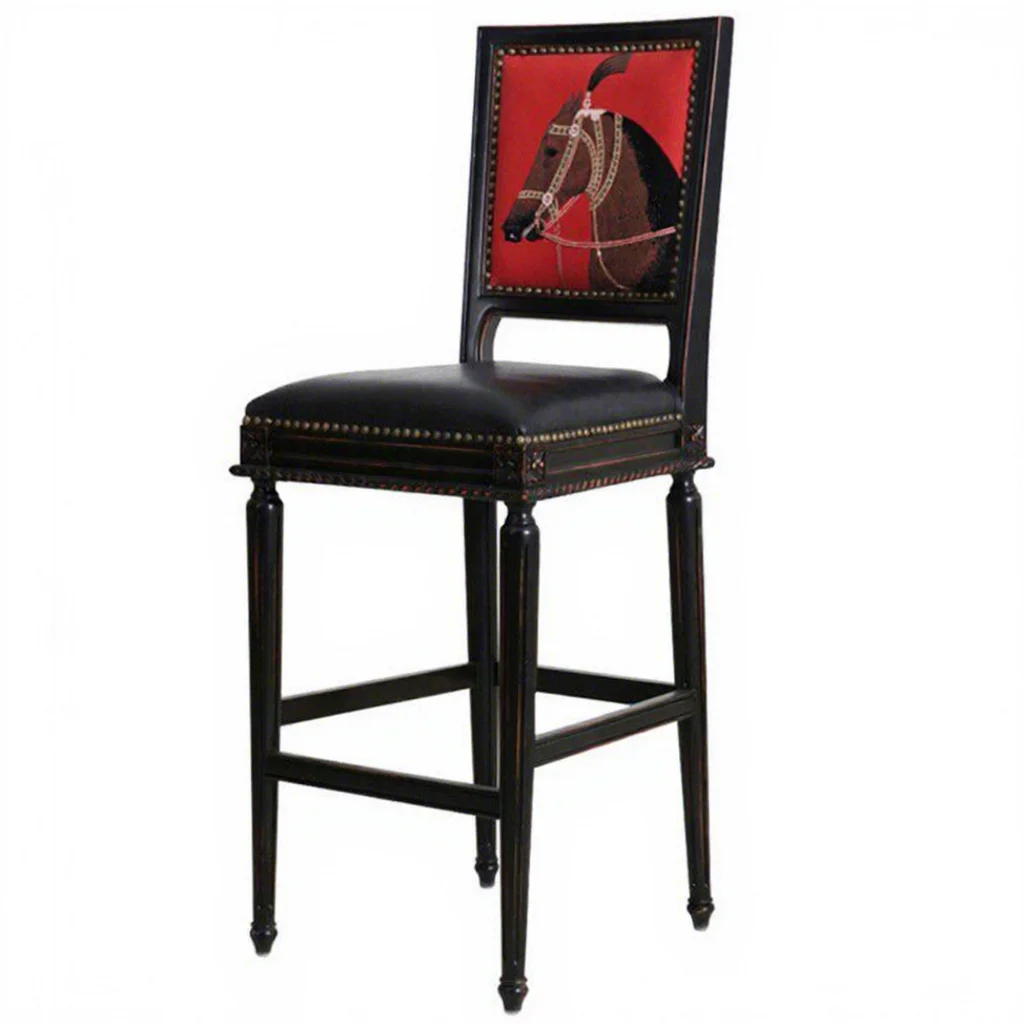 & American Country Style Solid Wood Movable Bar Stool Customizable Luxurious Hotel Casual Chair for Commercial Use