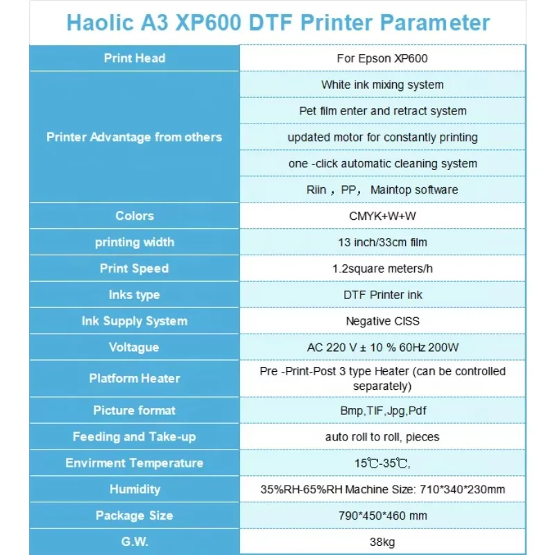 New XP600 A3 Automatic DTF Printer With Epson Printhead Aluminum Construction Multicolor For Women's Shirts