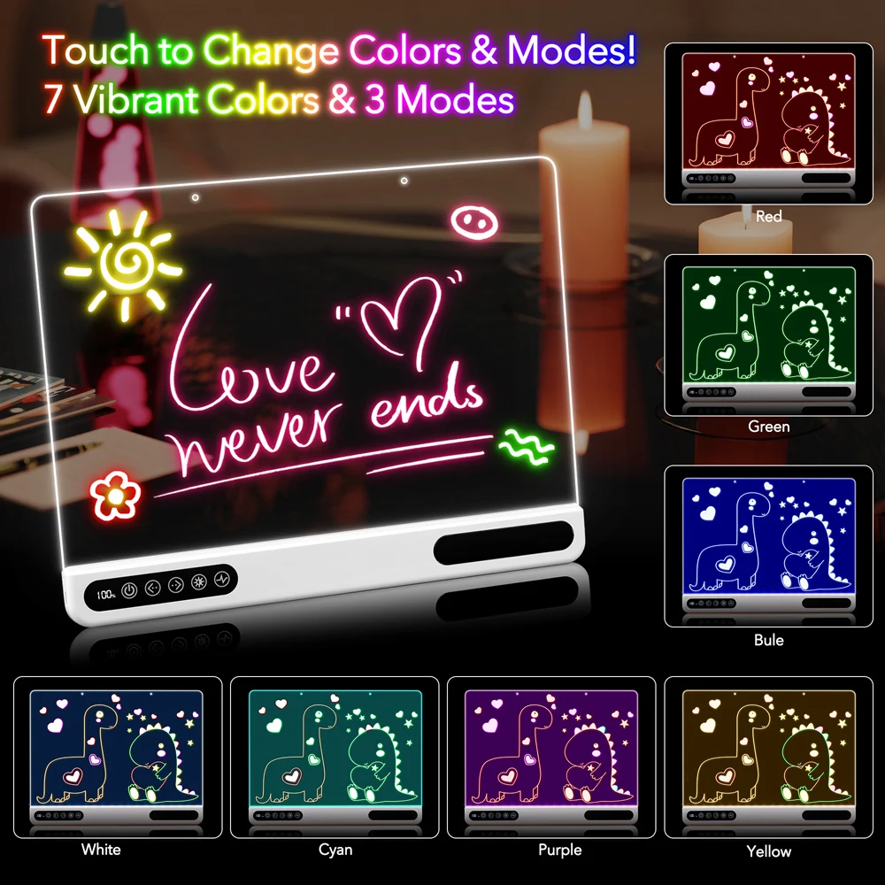 LED Drawing Board Light Up Doodle Board Reusable Glow In The Dark Drawing Tablet with 7 Colors Home Office Christmas Decor Gift