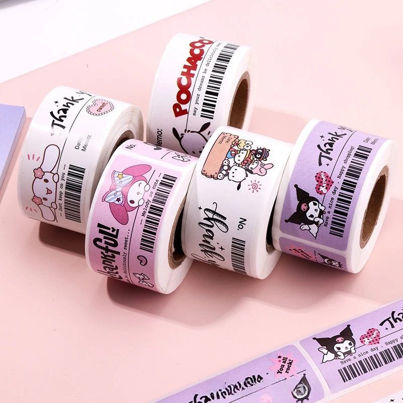 120pcs Cute Sanrio Kuromi My Melody Stickers Roll Kawaii Cartoon Thank You Sealing Labels Sticker Anime Vinyl Decoration Decals