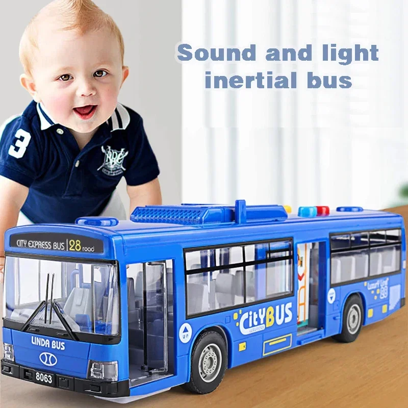 New Simulated Large Bus Model Inertial Pull-back Car Model with Lights and Music Shatterproof Children\'s Car Toy Birthday Gift