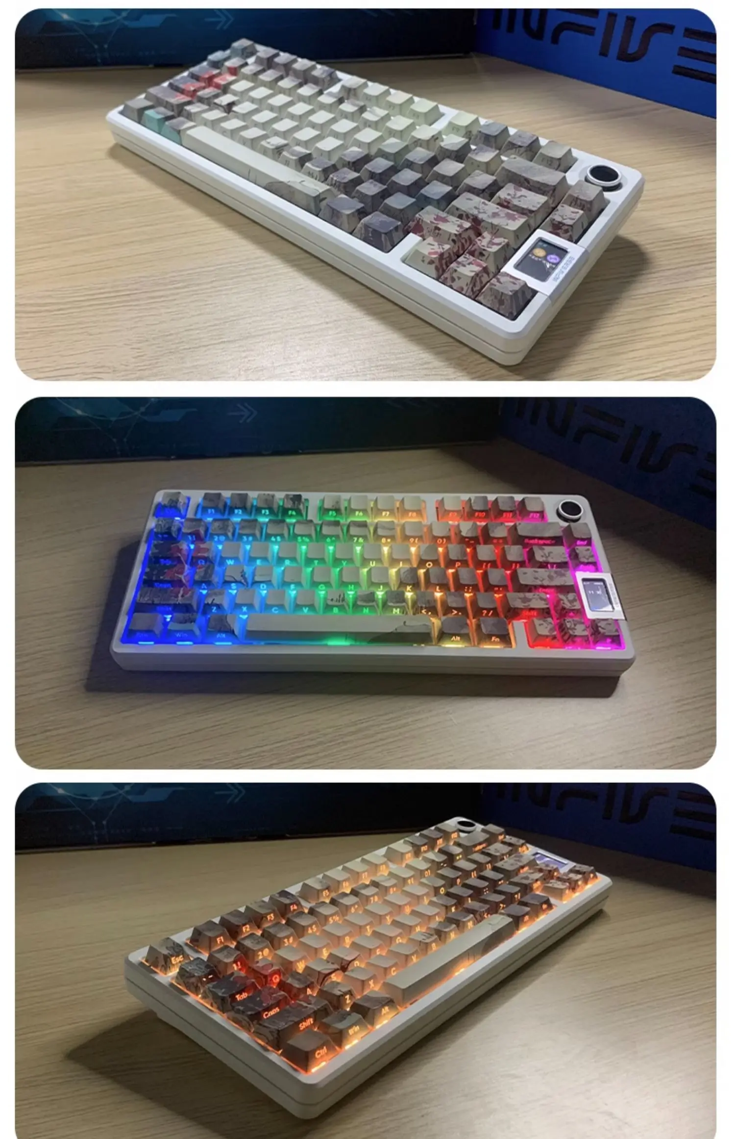 Side engraved transparent keyboard keycaps Guofeng ink Danqing hot sublimation 87/75/98/68 with pbt keycaps