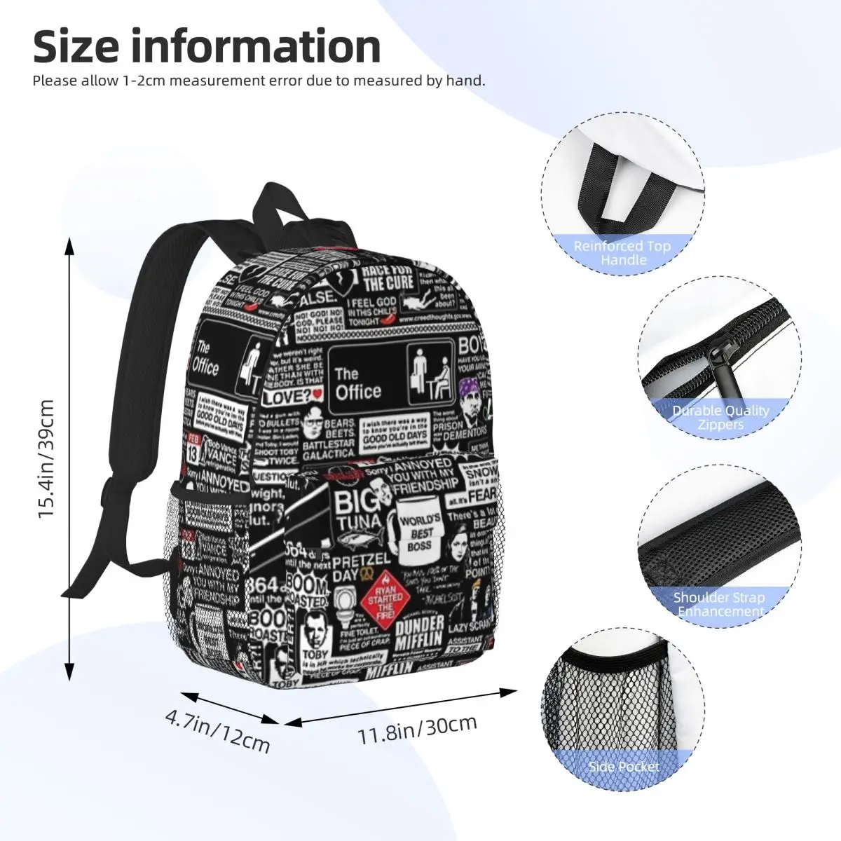 Wise Words From The Office For Girls Boys Large Capacity Student Backpack Lightweight waterproof Backpack 15inch