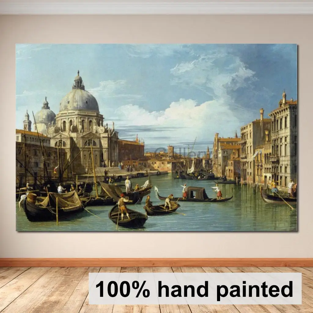 Großes Klassisches Seelandschaft-Leinwandbild Eingang zum Canal Grande Venedig Canaletto Ölgemälde Handgefertigte Wandkunst Klassisches Wohnzimmer