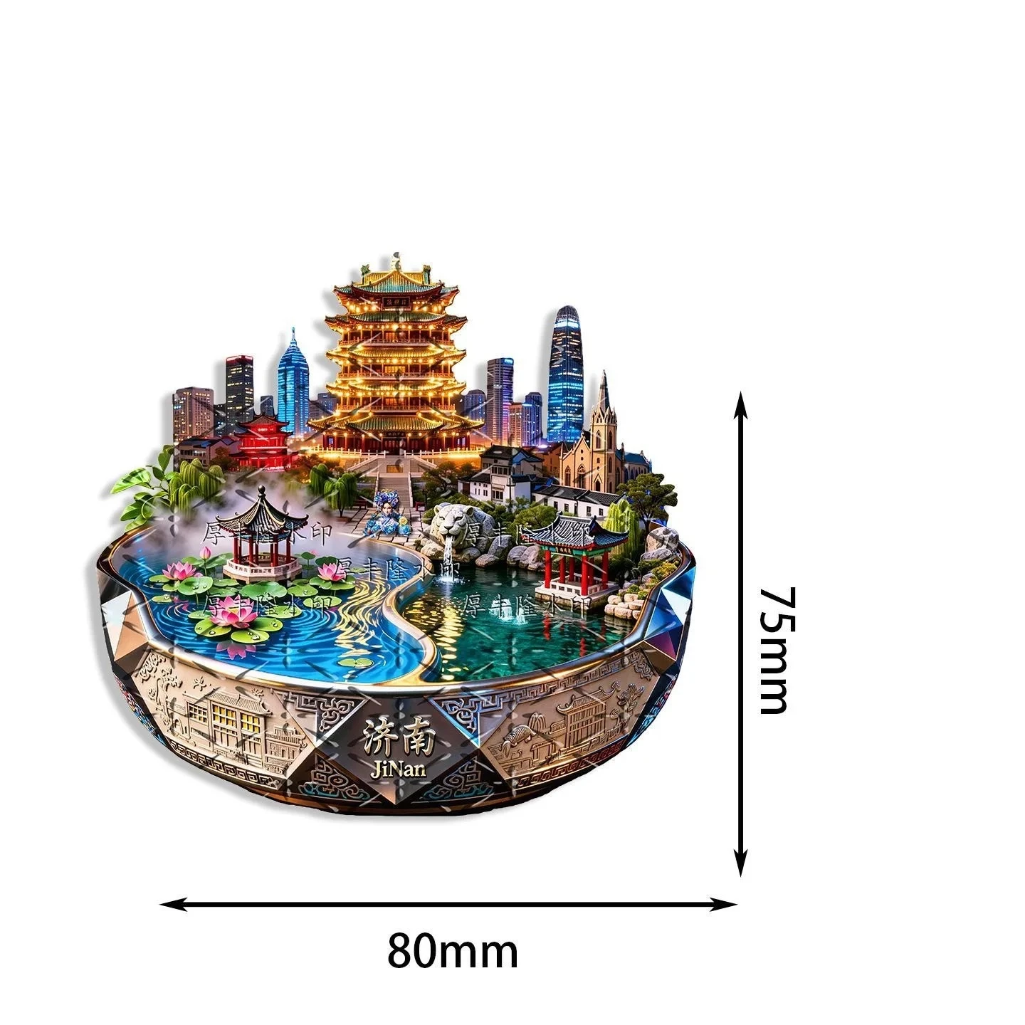 Jinan Daming Lake & Baotu Spring 3D Fridge Magnet, Spring City Night View Exquisite Cultural Creative Travel Souvenir Gift