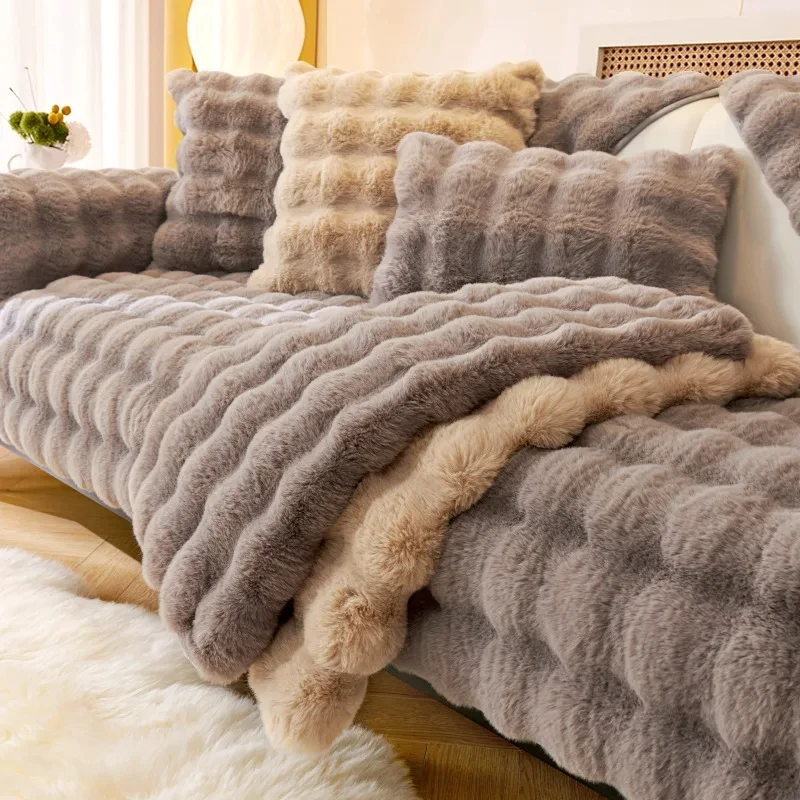 

Thicken Imitation Non-slip Soft Sofa Towel Rabbit Fur Plush Sofa Slipcover Couch Cushion for Living Room Modern Home Decor