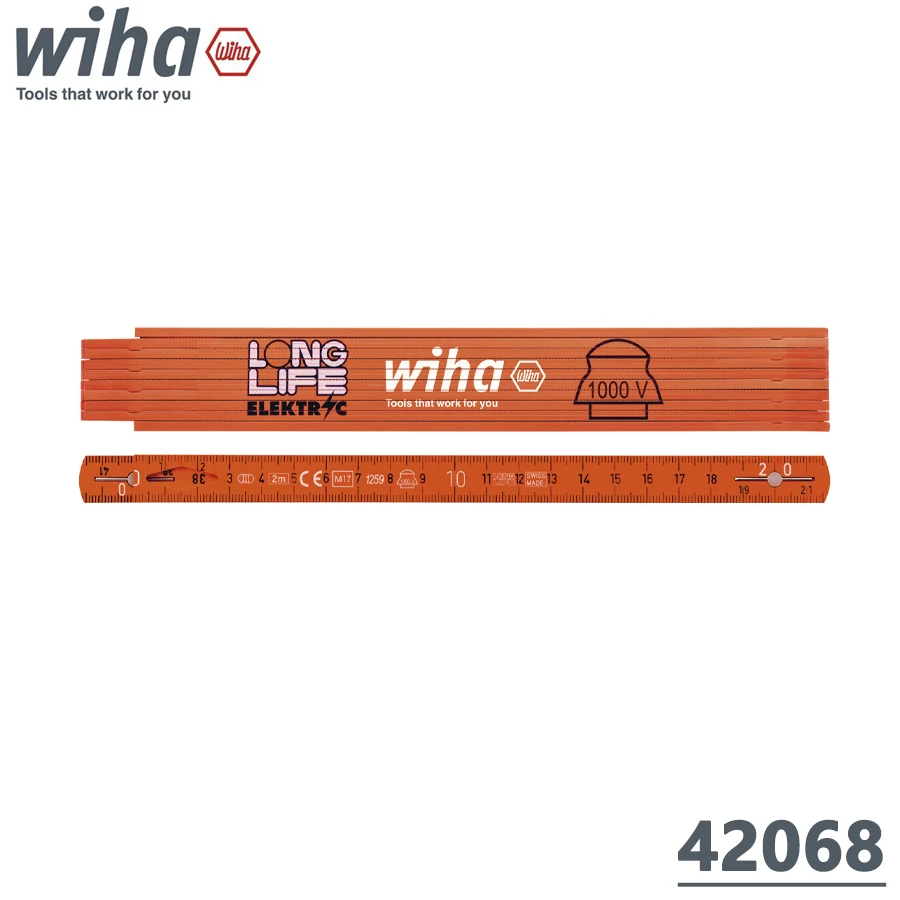 

WIHA 42068 Insulated Electrician's Folding Ruler 2M 1000V VDE 10 Segment Longlife High Quality Materials Measuring Tools