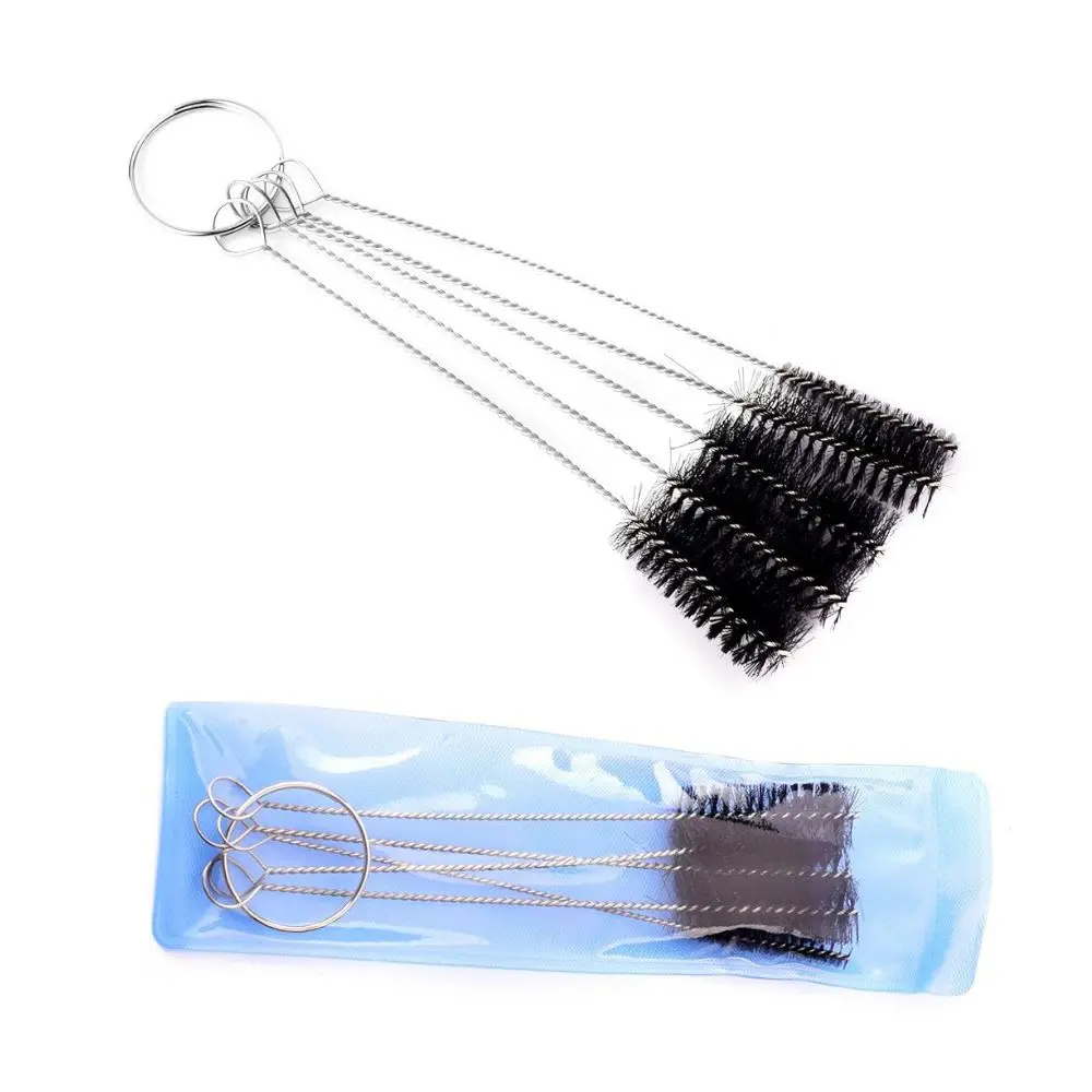 5 Pcs/Set Stainless Steel Handle Professional Tattoo Needle Mouth Brush with Nylon Bristles Cleaning Kit for Airbrush Gun Machin