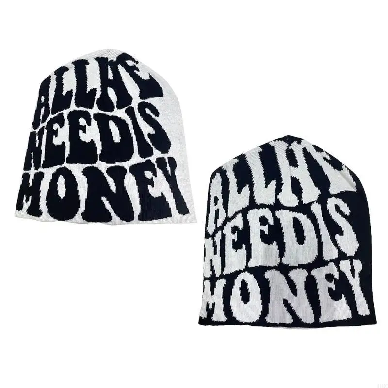 Women Skull Cap Beanie Need Is Money Knit Beanie Hat Slouchy Beanie Graphic Beanie Y2K Skullies Beanie