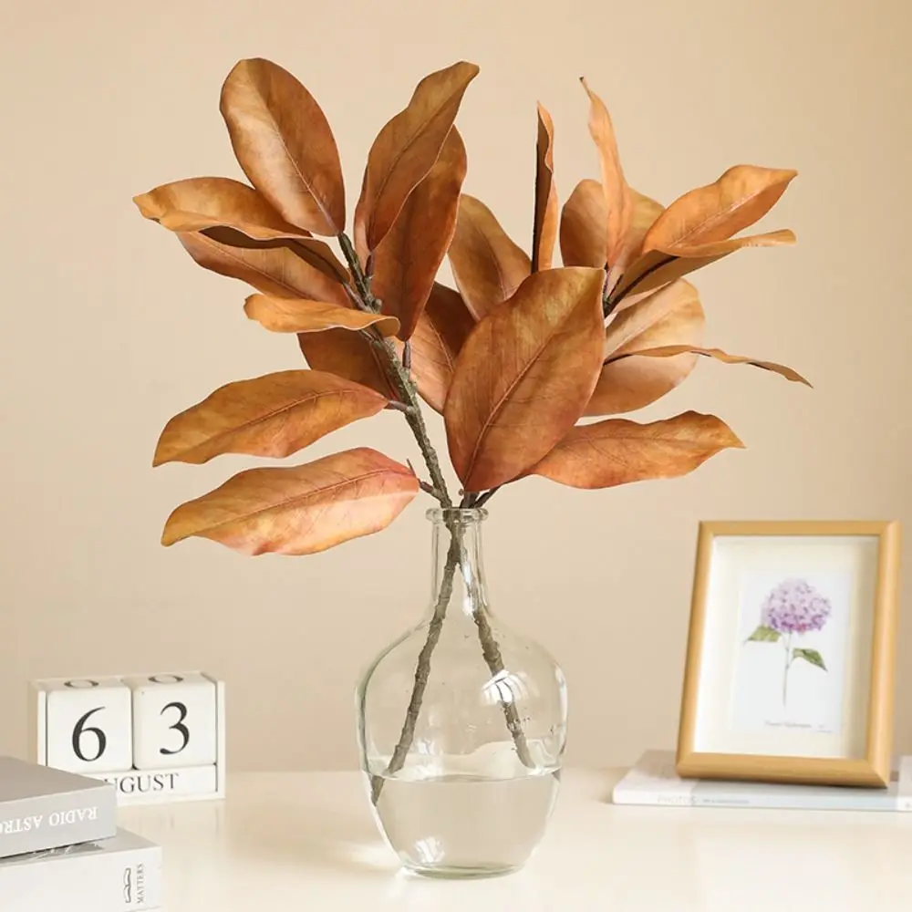 

57cm Artificial Magnolia Leaf Branches Real Touch Lifelike Fake Magnolia Plant Floral Art Handmade Simulated Green Plants