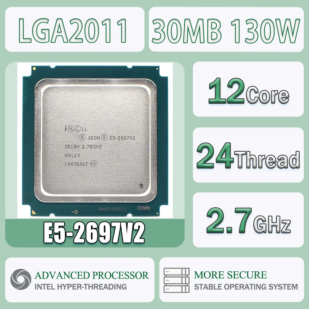 Intel xeon E5-2697V2 2.7ghz 12 núcleos 24 threads sr19h 30m 130w e5 2697v2 processador cpu de computador servidor e5 2697 v2 pacote lga 2011