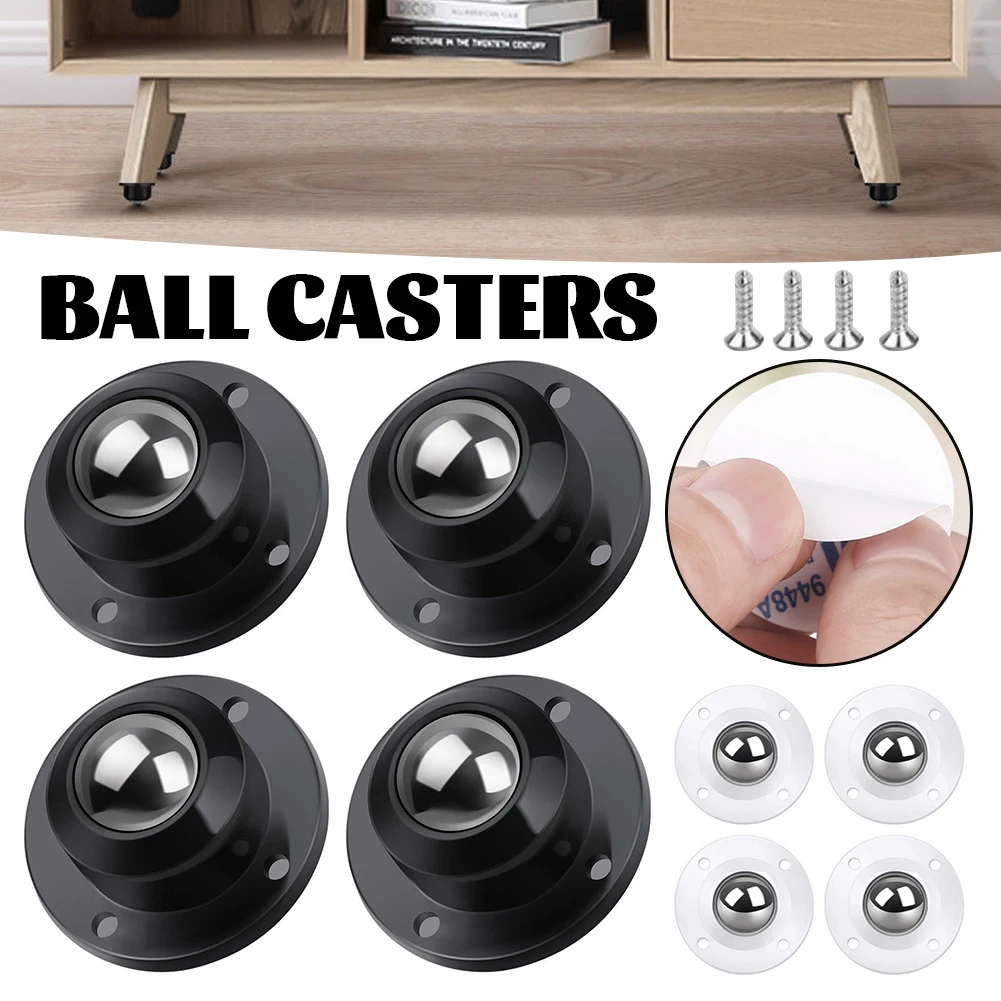 360° Rotation Pulleys Quiet Furniture Casters Roller Stickable Ball Casters Universal Wheel Pulley Base Steel Ball Rotate Castor