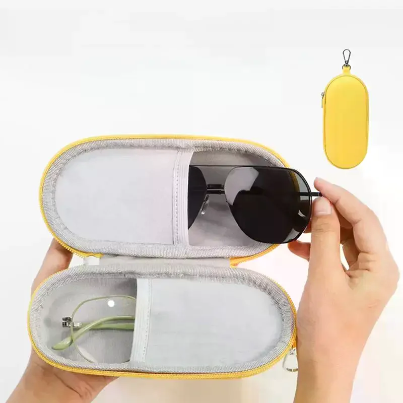 Hard Shell Dual Compartment Portable Glasses Storage Case Can Hold Two Pairs Eyewear For Daily Travel Outdoor Carry