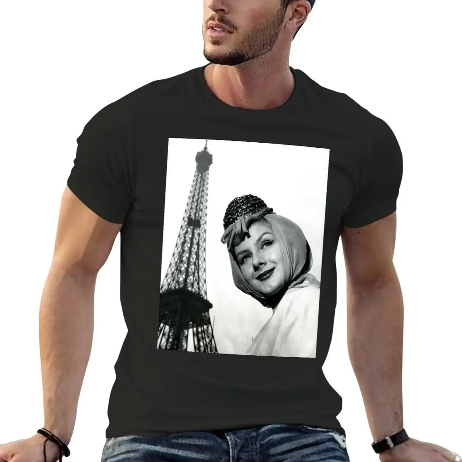 Beautiful Woman Posing In Front Of The Eiffel Tower T-Shirt baggy shirts Blouse men t shirts