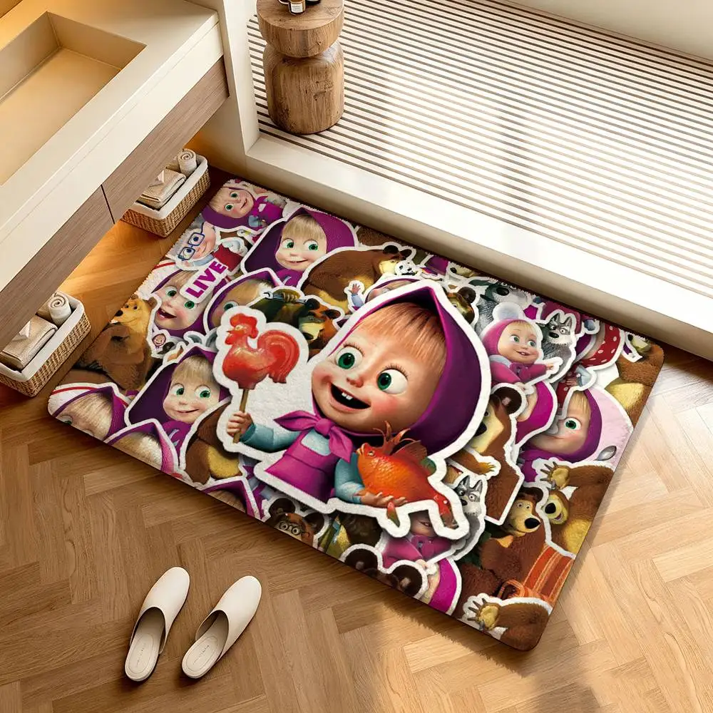 M-Masha And B-Bears  Shower Room Absorbent Small Floor Mat Soft Comfortable Decorative Foot Mat