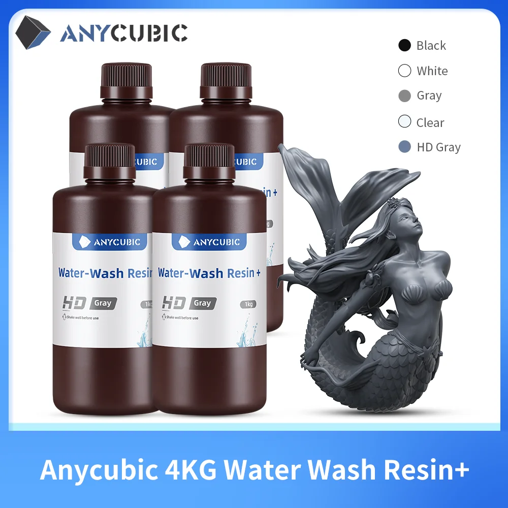 Anycubic Resina de lavado de agua Impresoras 3D Resina Lavable con agua 365-405nm para LCD DLP Photon M3 Plus Max 7K mono 6K Impresión