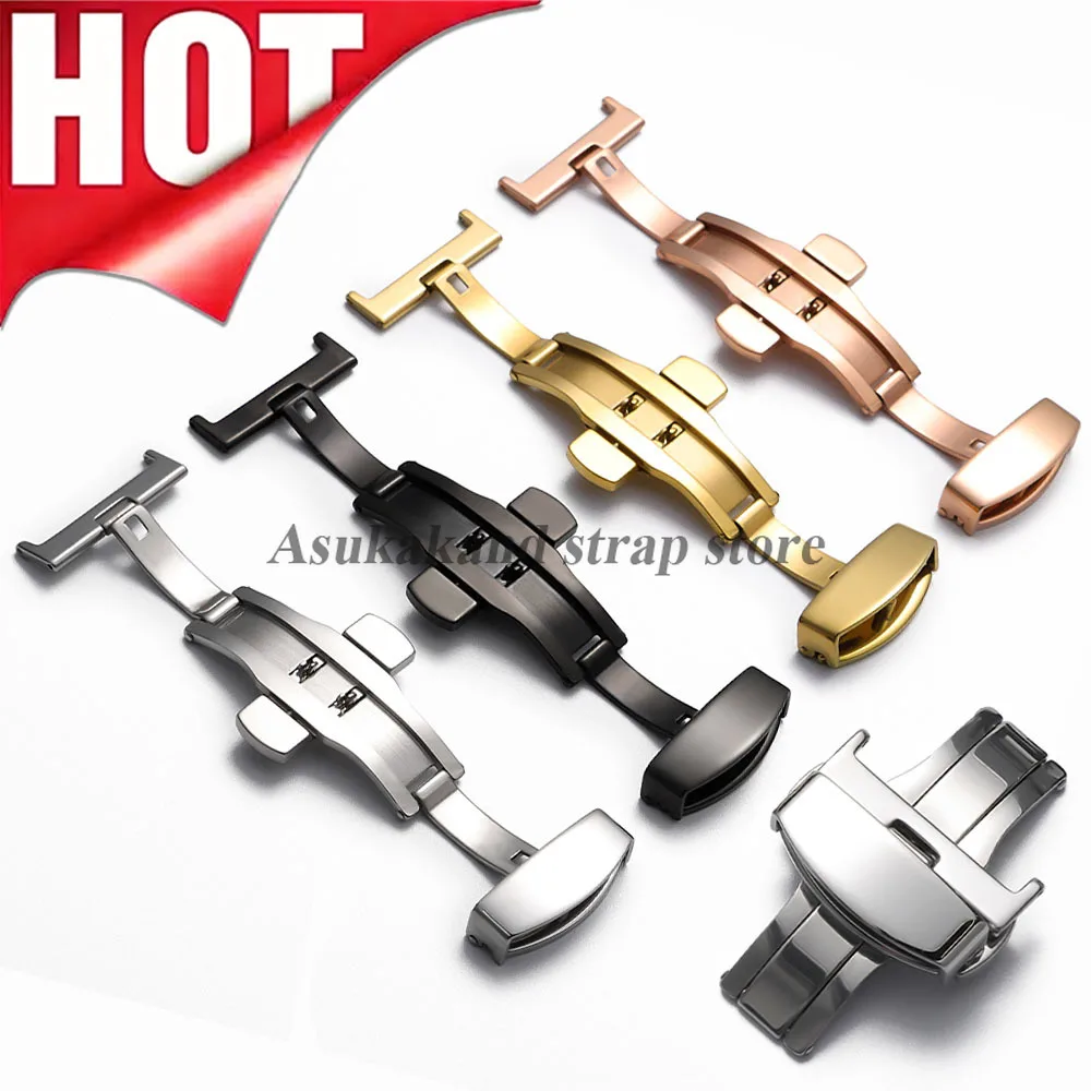 10 12 14mm 16mm 18mm 20mm 22mm Stainless Steel Butterfly Buckle Push Watch Band Clasp Deployment Watchbands Buckles Accessories