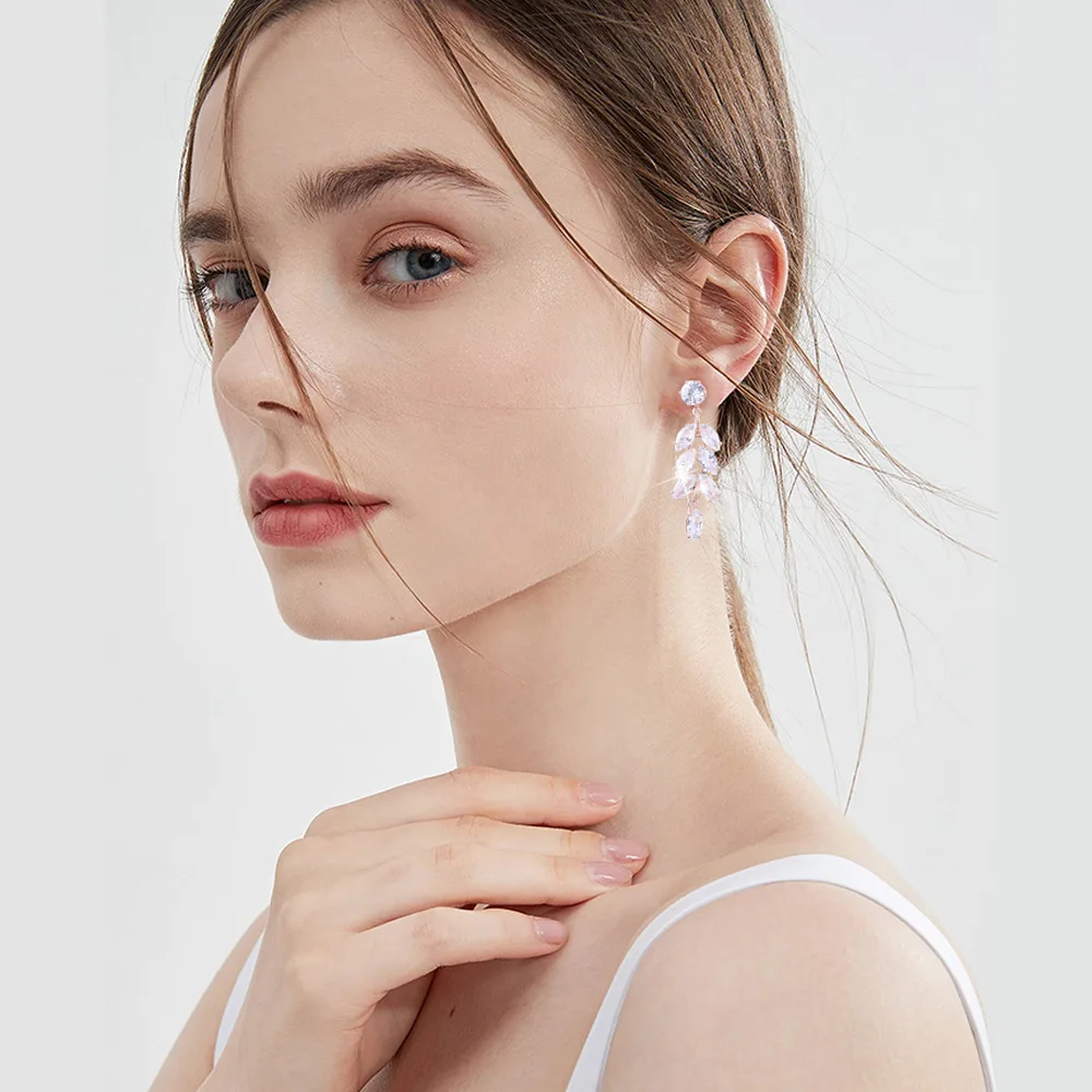 Silver needle exquisite super flash zircon earrings women's light luxury temperament high-end sense earrings jewelry wheat ear d