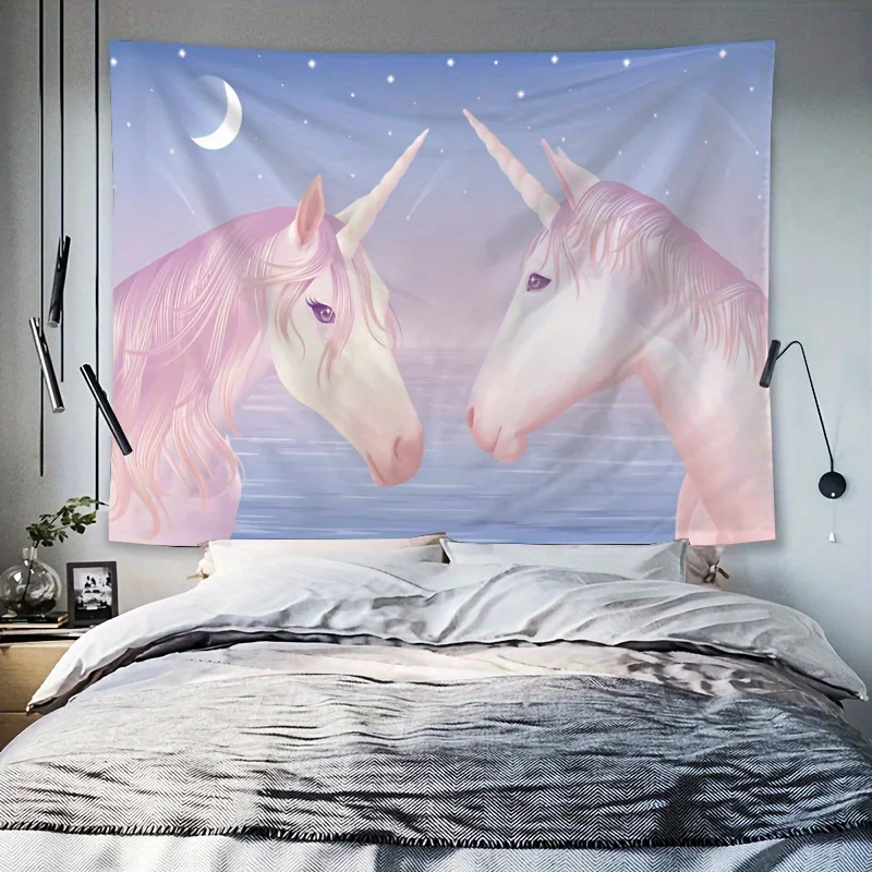 Unicorn Harmony Tapestry - Dual Unicorns with Rainbow Horns Wall Hanging for Living Room, Bedroom Decor - Magical Home