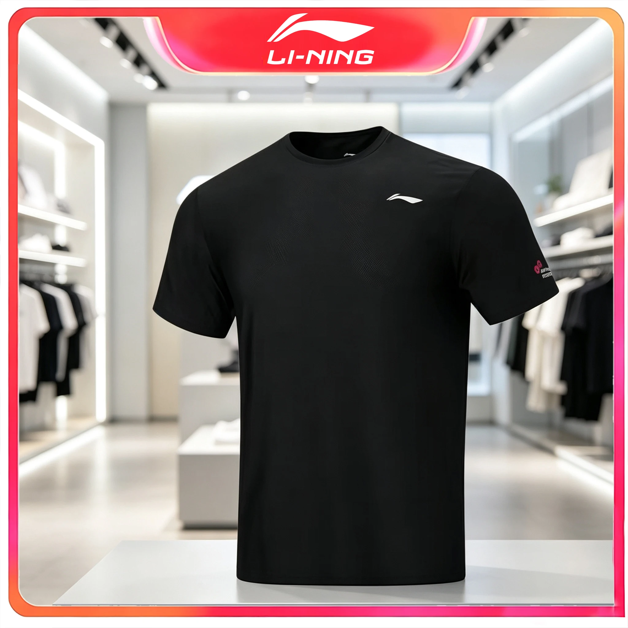 Li‑Ning Quick Dry Men T‑Shirt Summer Breathable Knit Crew Neck Short Sleeve For Fitness Running Sports