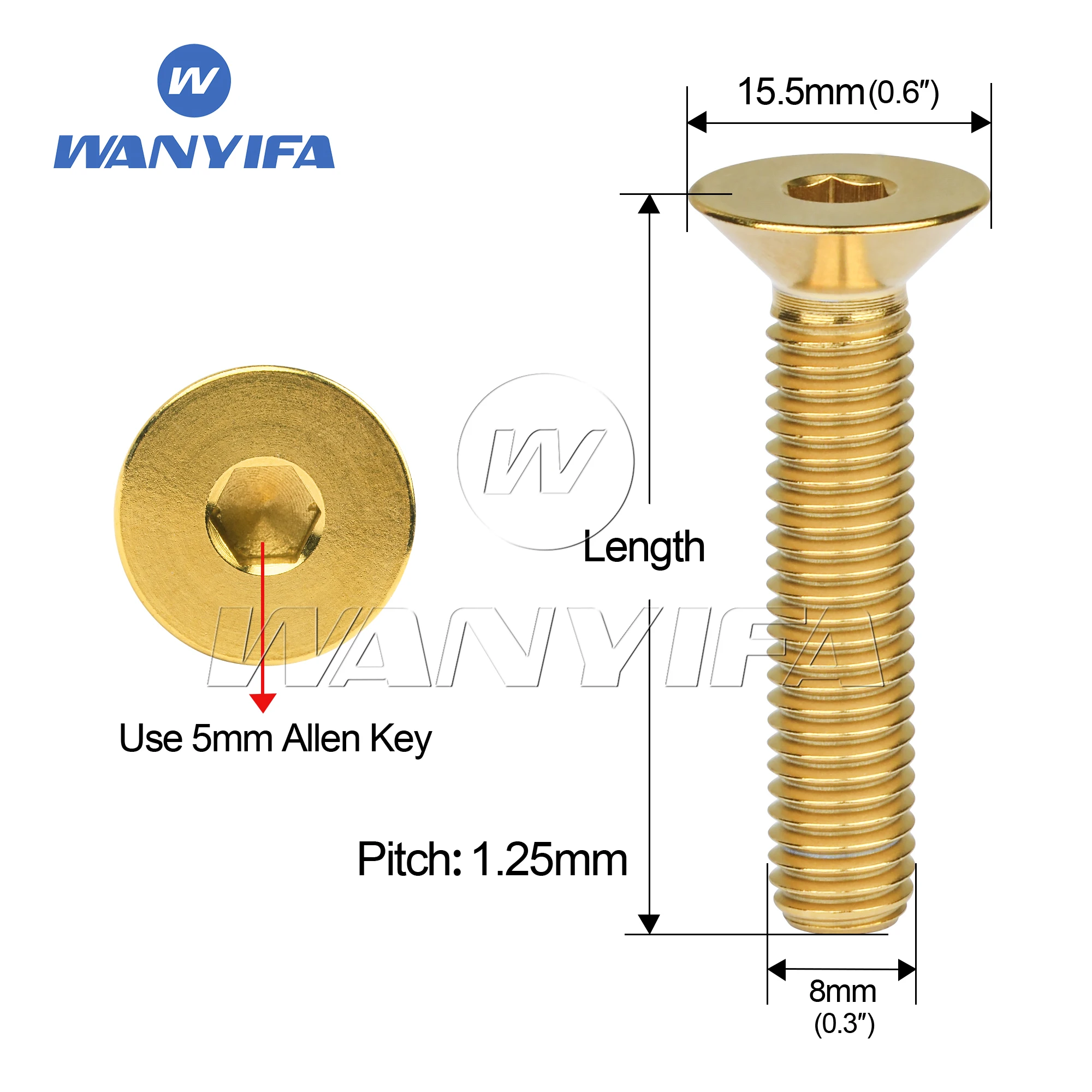 Wanyifa Titanium Bolt M8x15 20 25 30 35 40 45 50 60 65mm Countersunk Head Hex Ti Screws for Bicycle Motorcycle