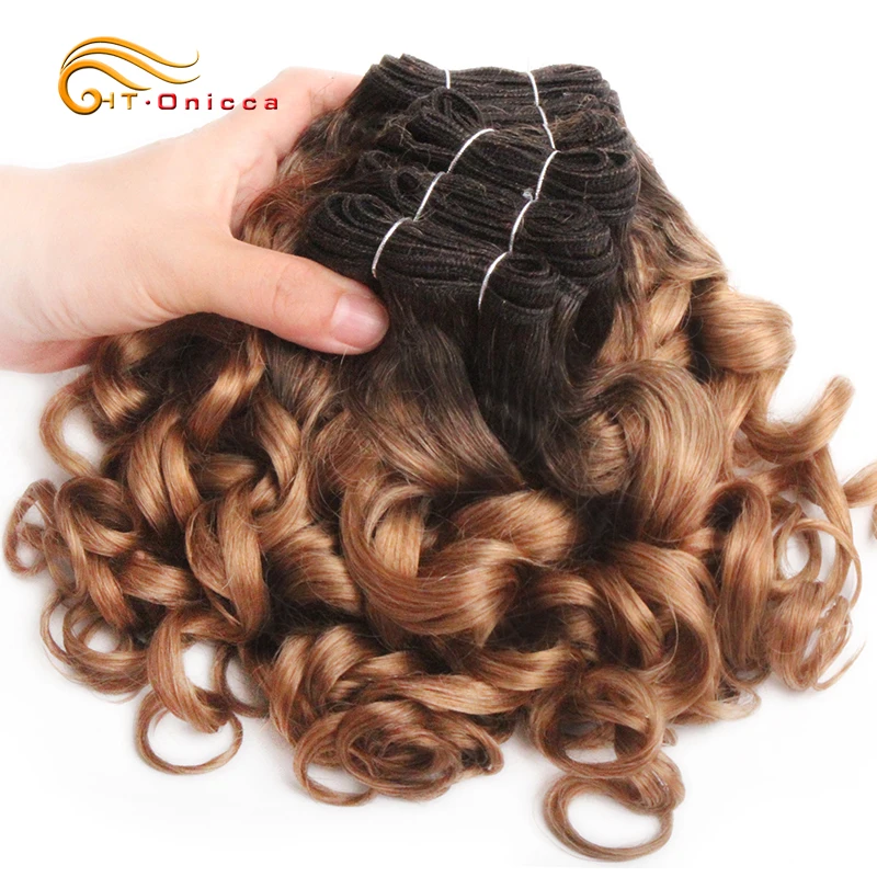 6 Pcs/Lot Curly Hair Bundles 8 Inch Ombre Brazilian Hair Weave Bundles Color 1B/2/4/30/33/99J/27 Human Hair Extension Remy