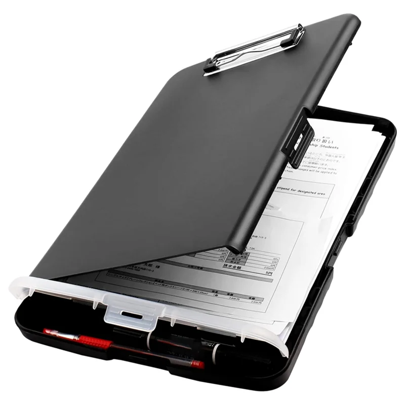 AT59 Clip Board Organizer Clipboards With Storage Nursing Clipboard Foldable File Folder Plastic Clipboard (Black) Durable
