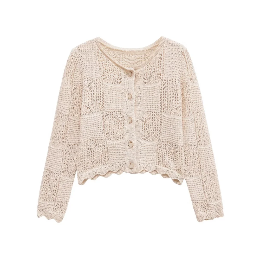 

UNIZERA Women's Jacquard Mesh Knitted Jacket Buckle Decoration Spring/Summer New Product Casual Women's Clothing