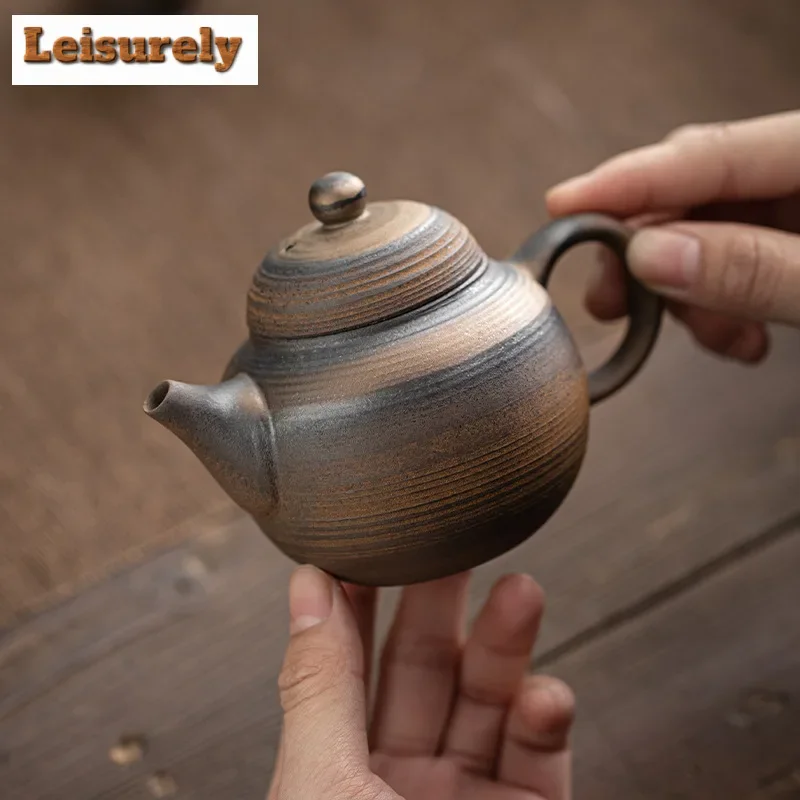 

200ml Handamde Gilded Iron Glazed Teapot Retro Coarse Siting Pot Household Tea Maker Kettle Ancient Tea Items Accessories Gift