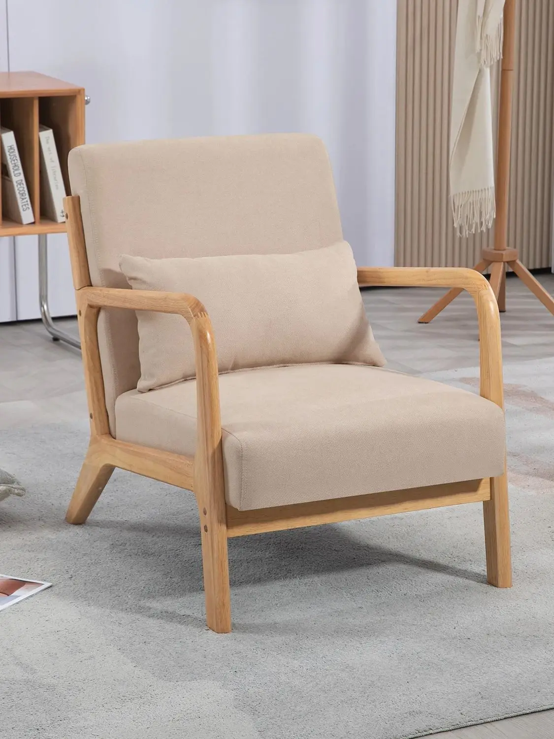 Silla de ocio con reposabrazos y pies de madera maciza, sofá de acento moderno de mediados de siglo, 1 asiento