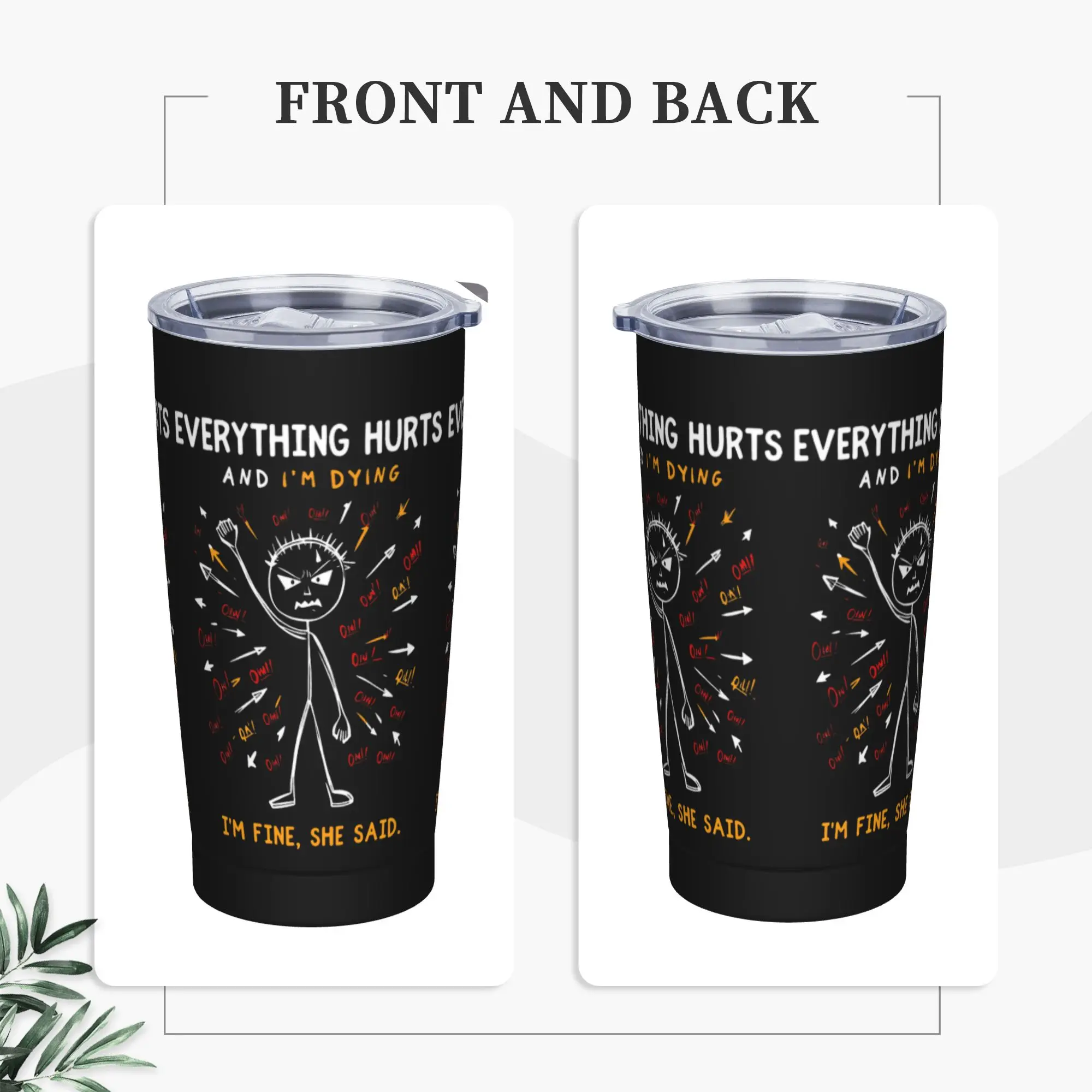 Ow Ow Ow Ow Saying Body Pain Tumbler  Leakproof Cold and Hot Water Bottle Stainless Steel Travelist Thermal Mug