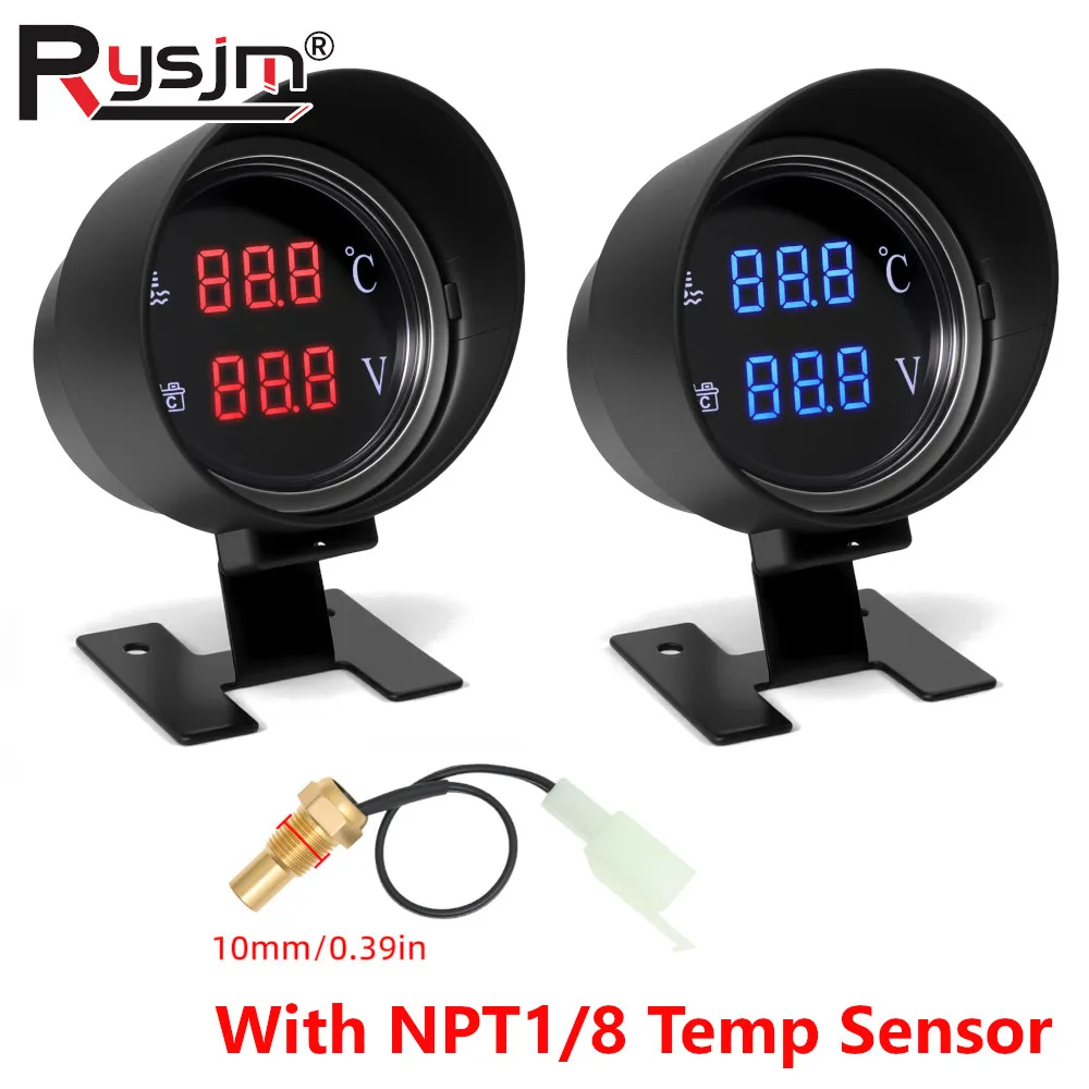 

2 in 1 Round LED Digital Car Truck Water Temp Gauge With Temperature Sensor Temperatura Voltmeter Voltage VOLT Meter 12V/24V