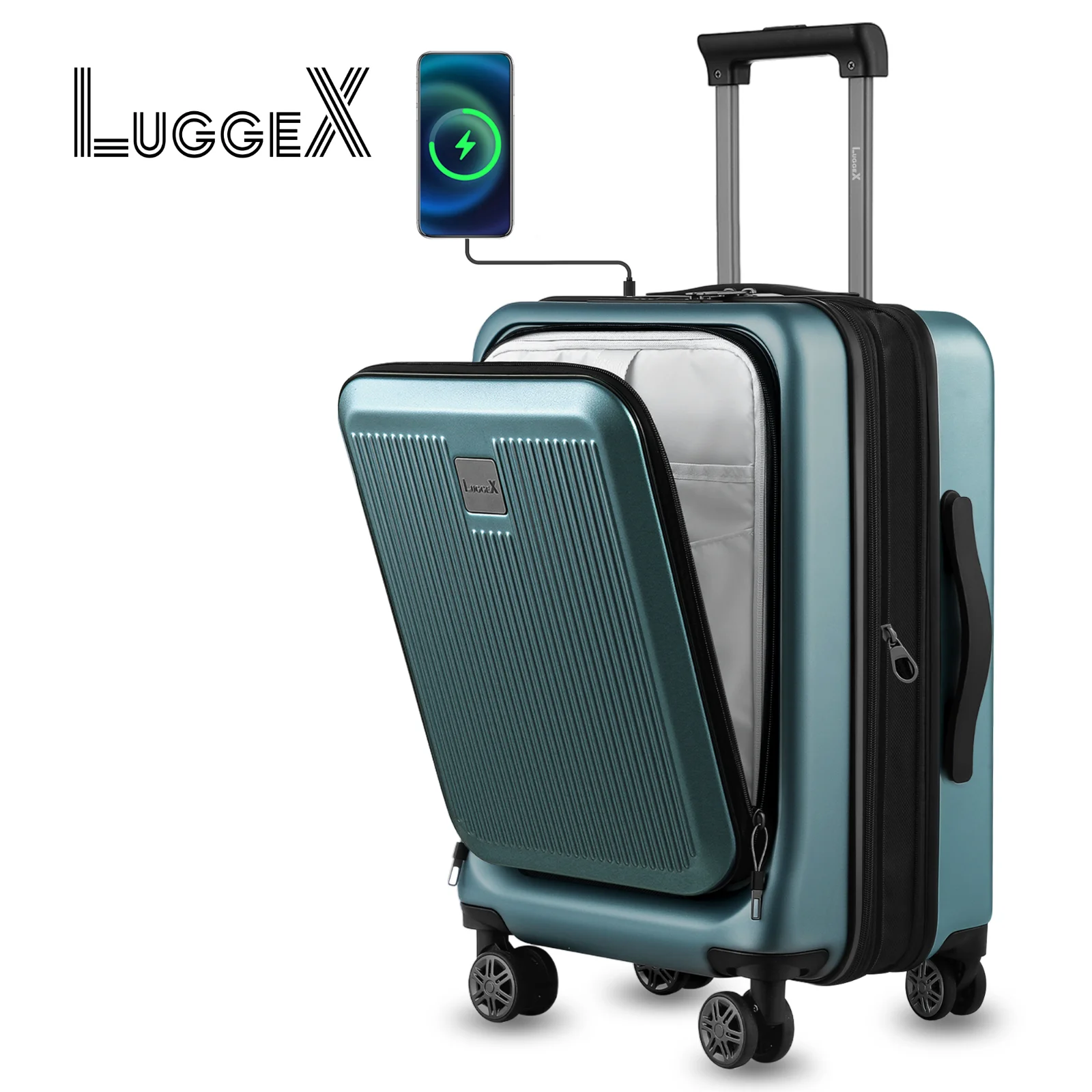 حقيبة LUGGEX Carry on Luggage المعتمدة لشركة الطيران، حقيبة صلبة للكمبيوتر الشخصي مع جيب أمامي، أمتعة قابلة للتوسيع (20 بوصة، 36.7 لتر)