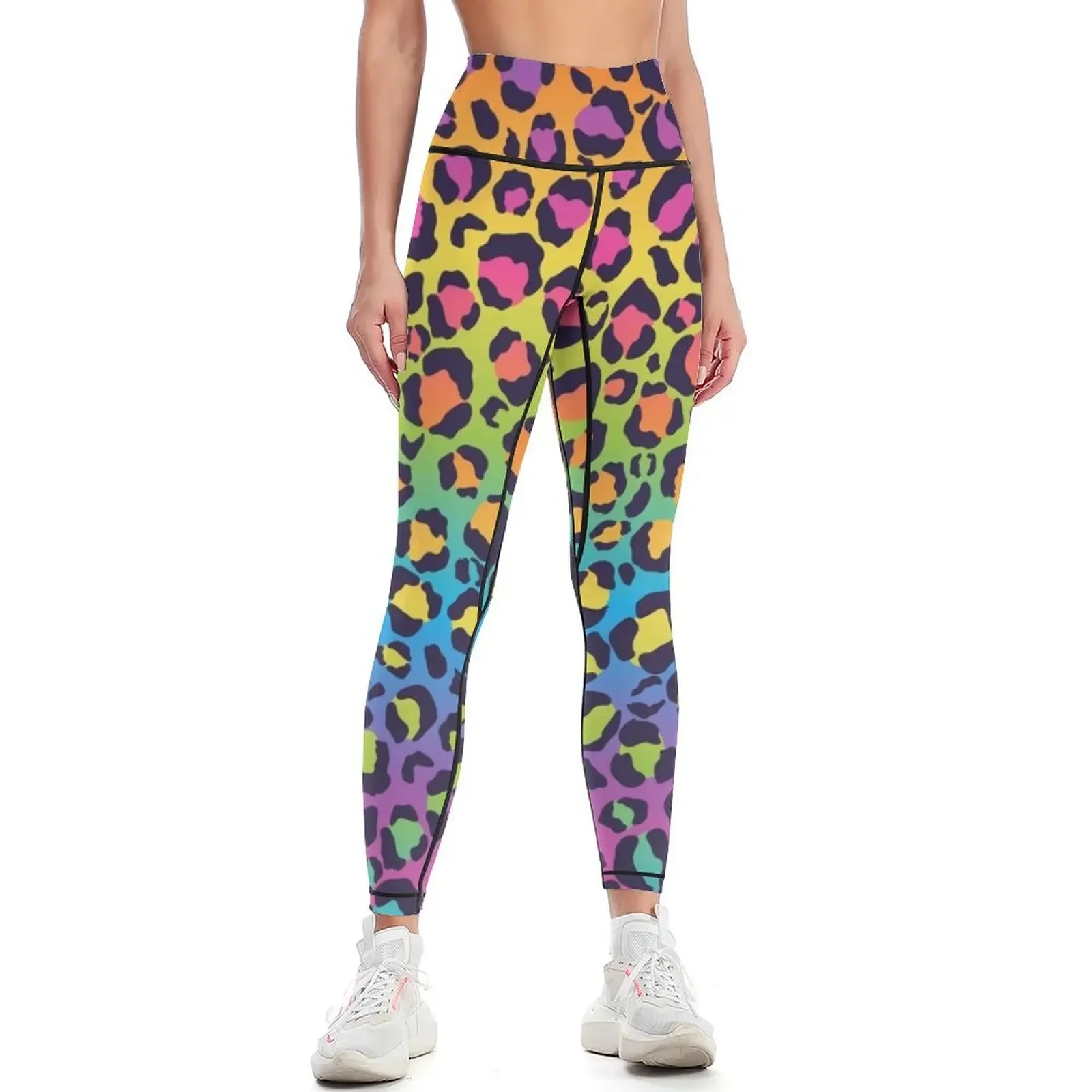 Bright Rainbow Ombre Gradient Leopard Print Pattern Leggings Golf wear Sweatpants legging gym Women's trousers Womens Leggings